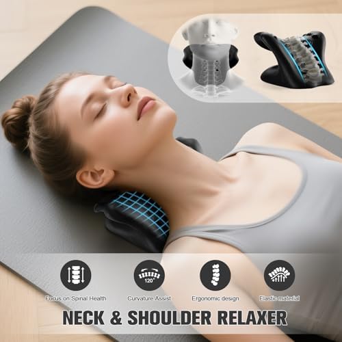 ACIXX Neck Stretcher and Cervical Traction Device, Relaxer for TMJ Pain and Shoulder Pain Relief, Cervical Traction Device Pillow, Spine and Neck Corrector(Black)