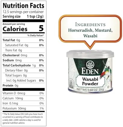 Eden Wasabi Powder, w/ Real Japanese Horseradish, Fiery, Traditionally Made in Japan, 0.88 oz