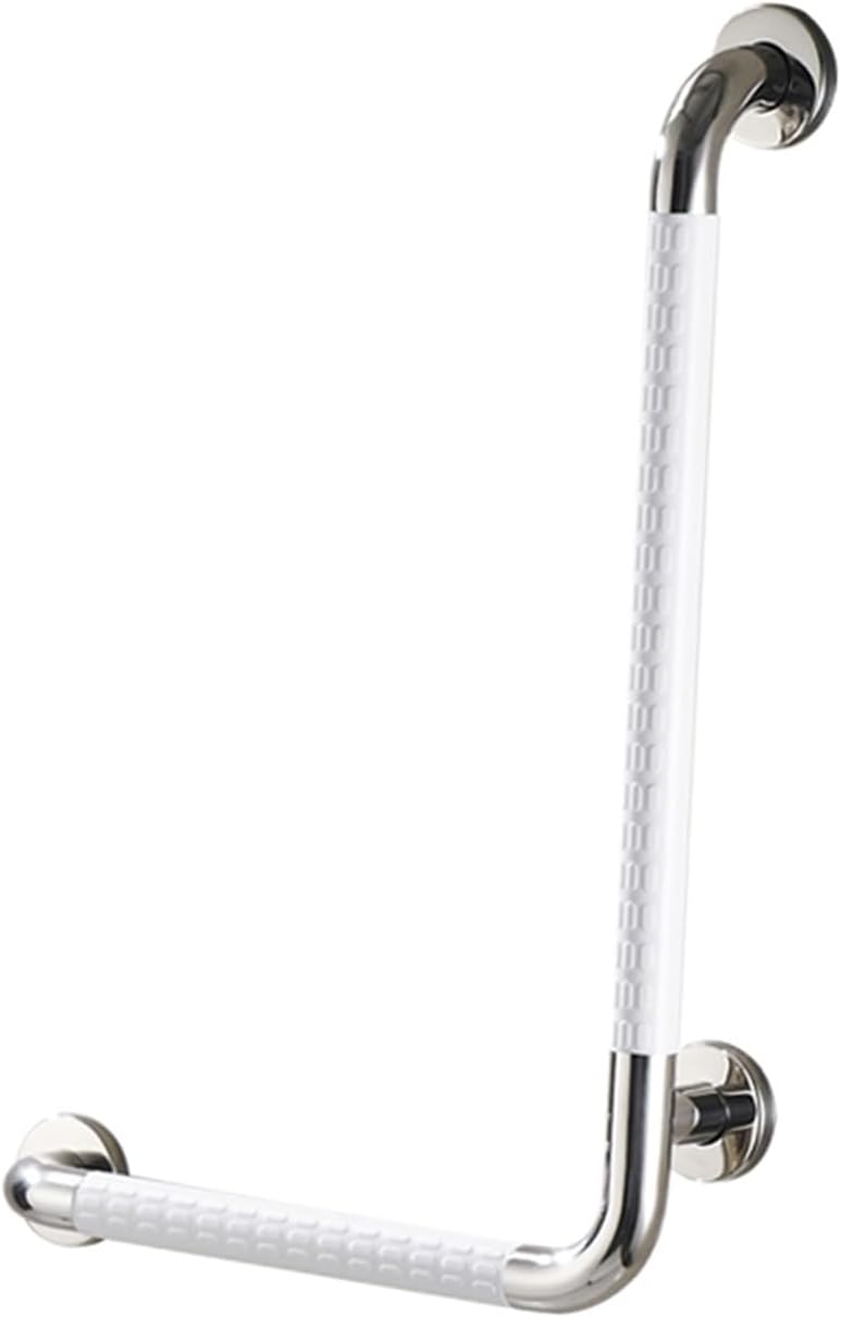 Bathtub Shower Handrail,L-Shaped Stainless Steel Bathroom Toilet Handrail,Left-Side Installation,Suitable for Pregnant Women and Disabled People (Color : White)