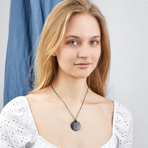Karelian Heritage Round Shungite Pendant | Authentic Shungite Stones Amulet Jewelry Necklace | Defender Shield Protection Necklace Stone | Chakra Healing Necklace Quantum Pendant