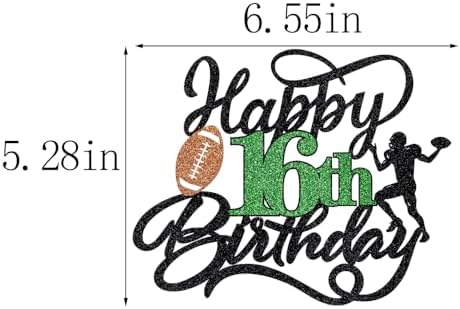 Football Happy 16th Birthday Cake Topper, Glitter Touchdown Football Sports Theme 16 Years Old Birthday Party Decorations Supplies for Boy