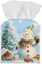 doginthehole Christmas Decorations Tissue Box Cover, Cute Snowman Xmas Tree Print PU Leather Tissue Box Holder Square Kleenex Box Covers for Bathroom/Home/Office/Car Christmas Decor