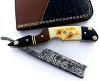 Damascus Steel Straight edge Razor Barber Salon Shaving wet shave real leather sheath for men SM151
