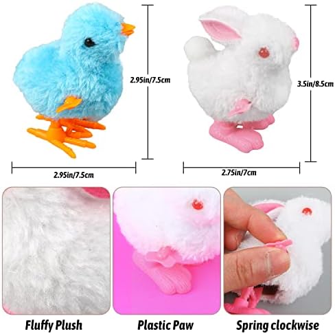 FOIMAS Easter Wind Up Toys,6 Pack Plush Bunny Chick Jumping Toy for Kids Easter Basket Stuffers Party Favor Supply