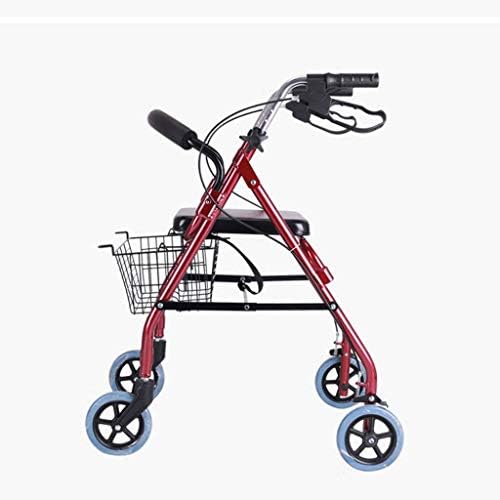 for Seniors 4 Wheel Walker Lightweight Folding Adjustable Height Walking Frame Elderly with Seat Basket Walking Aid Aluminium Adult Walking Frame Walker Durable i(