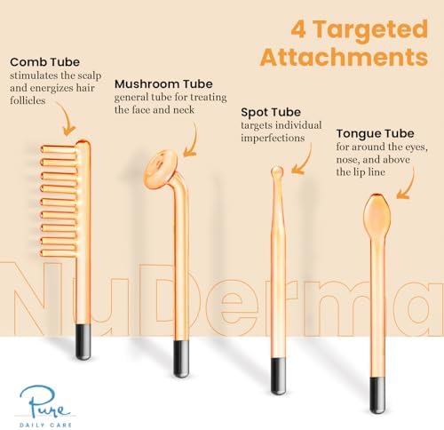 Pure Daily Care NuDerma Handheld Skin Therapy Wand Machine w/Neon – Anti-Aging - Skin Tightening - Wrinkle Reducing - Dark Circles – Clarifying - Hair & Scalp Stimulator