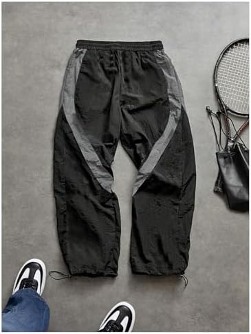 SHENHE Men's Y2k Wide Leg Color Block Baggy Parachute Pants Hip Hop Track Trousers Streetwear