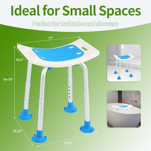 Bath Seat Bathroom Bathtub Shower Chair Stool for Adults,Seniors and Disabled, Elderly Tub Transfer Bench for Inside Shower (Blue, Suction Cup Foot Mats)