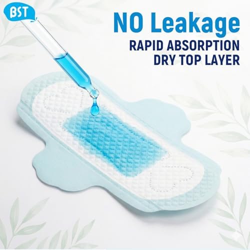 BST Pads for Women, Daily Thin Sanitary Pads with Wings,Nature Fresh Cool Herbal Infusion with Camellia and Mint Scent, 11.4 Inch(290 mm), Large, 24 Count