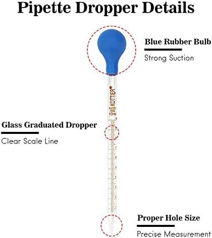 3Pcs Glass Pipettes Dropper, 10ml Graduated Liquid Dropper with Rubber Bulb and Cleaning Brush, Transfer Pipettes for Essential Oil