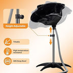 Portable Shampoo Bowl，Shampoo Basin Salon Sink Hair，Height & Angle Adjustable Hair Washing Bowl with Drain Hose，Black