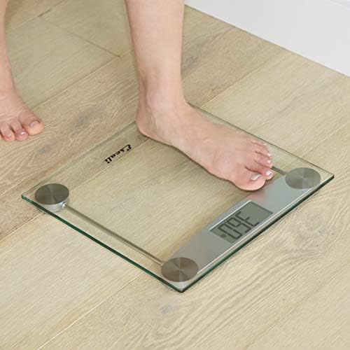 Escali Digital Glass Bath Scale for Body Weight, Bathroom Body Scale, High Capacity of 400 lb, Battery Included, Clear Glass