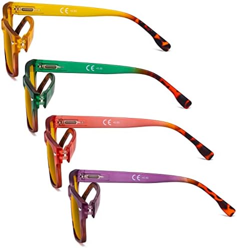 Eyekepper 4 Pack Computer Eyeglasses - Fashion Blue Light Blocking Readers for Women Men Amber Tinted +0.00