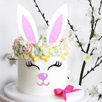 2 Pack Bunny Ears Cake Topper Decorations with Eyelashes Nose Ear, Cupcake Topper for Easter, Christmas, Birthday Party Decor