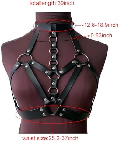 Punk Black Leather Chest Harness Women Fashion Adjustable Strap Body Harnesselt Waist Body Chain Belts,Goth Body Harness Lingerie,Club Party Caged Bra Harness,Women's Body Chains Rave Accessories