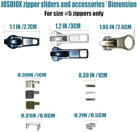 Zipper Repair Kit 39 Pcs, #5 Sliders with Pull, Metal Zippers Retainer Box,Insertion Pin 6 Sets, Replacement Zip Bottom/Top Stop, Metal, Plastic, Nylon Coil Zippers Head FIx on Jaceket