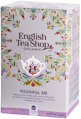 English Tea Shop Organic Caffeine Free, Youthful Me, 20 Sachet Tea Bags, 30 Gram (Pack of 1)