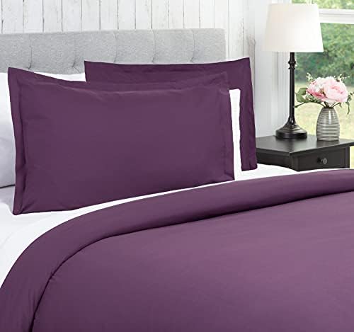 Chanasya Premium Solid Duvet Cover Set - Duvet Cover (90” x 90”) & 2 Pillow Shams (20” x 26”) - 3-Piece Set - Aubergine, Queen Size