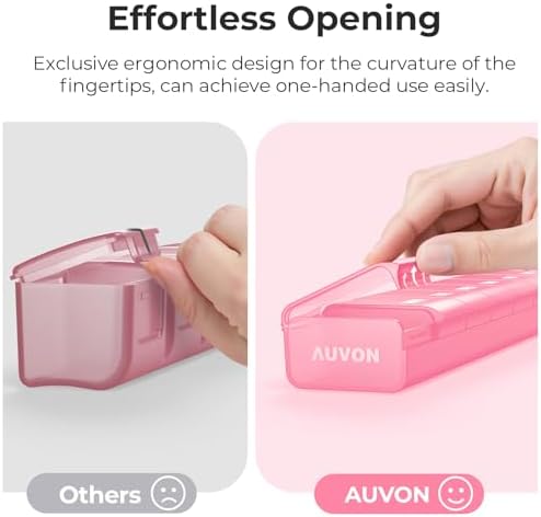 AUVON Weekly Pill Organizer with Effortless Opening Design, Arthritis Friendly Pill Box, BPA-Free Pill Organizer 7 Day, Cute & Portable Pill Case for Vitamins, Supplements and Medications