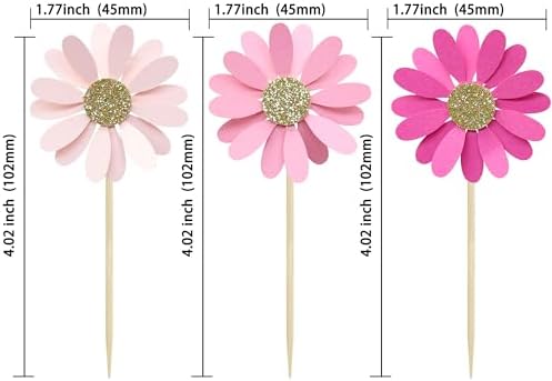 24Pcs Daisy Cupcake Toppers Flower Cake Topper Decorations Daisy Cake Decorations Chrysanthemum Cupcake Toppers Spring Daisy Flower Cake Picks for Birthday Wedding Supplies Rose Red Pink