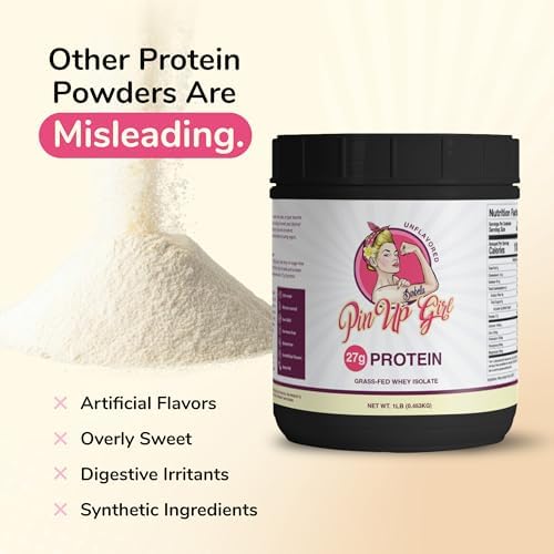 Pin Up Girl Whey Protein Isolate Powder – 27g of Protein Per Serving – Pure Premium Muscle-Building Whey Protein for Women – Fat Free, Low Calorie, Low Carb, No Added Sugar – Unflavored