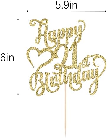 Gold Glitter Happy 21st Birthday Cake Topper - 21 Anniversary/Birthday - Hello 21, Cheers to 21 Years,21 & Fabulous Cake Topper Party Decoration