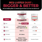 Bulk (20g) Red Luster Dust Edible Glitter for Cocktails | Premium Edible Maroon Red Luster Dust for Drinks Cake Decorations - Red Edible Glitter for Drinks Cupcakes Cookies Cakes Food Paint
