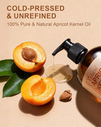 Yoken Cold Pressed Apricot Kernel Oil 16 fl oz Glass Bottle - Single Ingredient 100% Pure and Natural Apricot Oil, Lightweight Carrier & Massage Oil for Skin & Hair, Unscented & Hexane Free