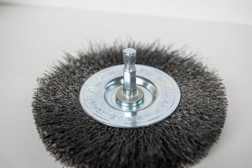 Century Drill & Tool 76443 4" Durable Fine Crimped Radial Wire Brush, 1/4" Drill Shank, 4,500 RPM - Ideal for Rust/Paint Removal, Deburring, & More