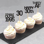 48 Pack Black Straight Outta 1995 Cupcake Toppers 30th Birthday Party Decoration