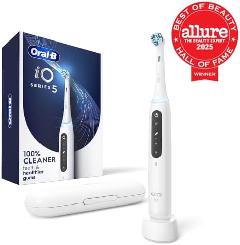Oral-B Rechargeable Electric Toothbrush, iO5 Customizable Clean, 5 Cleaning Modes, Visual Pressure Sensor to Protect Gums, Travel Case, White