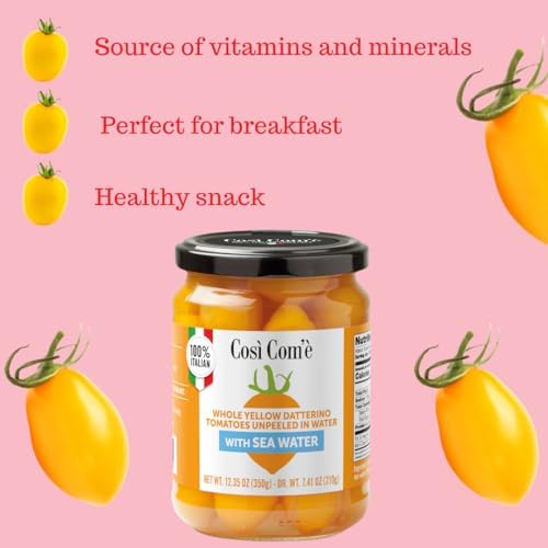 Così Com'è, Whole Yellow Datterini Tomatoes in Sea Water, (12.354 oz) 350 g,low-acid, No additives, no preservatives, 100 Natural, Non-GMO, Product of Italy