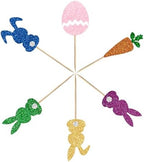 24PCS Glitter Easter Cake Topper Bunny Cupcake Toppers Carrot Rabbit Easter Egg Cup Cakes Picks for Happy Theme Spring Theme Birthday Party Cake Decorations Supplies