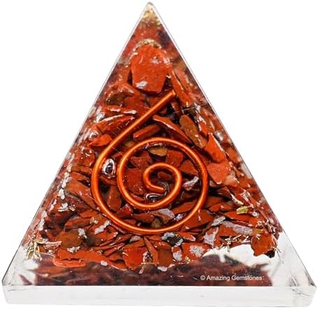 Amazing Gemstone Red Jasper Orgone Pyramid - 30mm Small Orgonite Pyramids with Crystals and Healing Stones - Authentic Organite Gifts