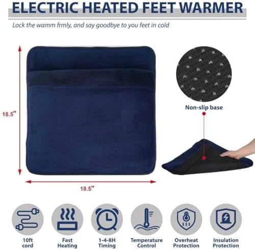 Electric Heated Foot Warmers for Men and Women,Double-Sided Heating,6 Fast Heating Settings 3 Timers,10 ft Cord Electric Fast Heat Pad with Heat Settings Under Desk,Bed,Office,Home