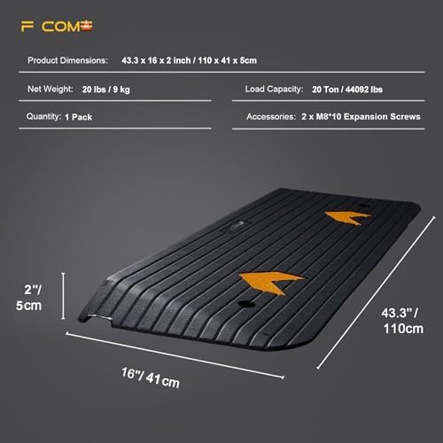 Rubber Threshold Ramp for Doorways Heavy Duty 5cm 2" Rise Wheelchair Ramp, 1 Pack Recycled Rubber Power Curb Ramp for Door Threshold Wheelchair Scooter Ramp Curb Ramp(RTR50)