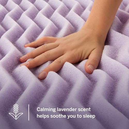 LUCID Lavender Infused 2 Inch Memory Foam Mattress Topper with 5 Zones – Queen Size – Plush Feel – CertiPUR Certified – Dorm Room Essentials