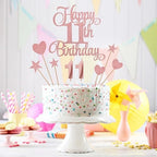 11th Birthday Cake Decorations, 11th Birthday Candles Cake Numeral Candles and Glitter Happy 11th Birthday Cake Toppers Set for Birthday Party Supplies (Rose Gold)