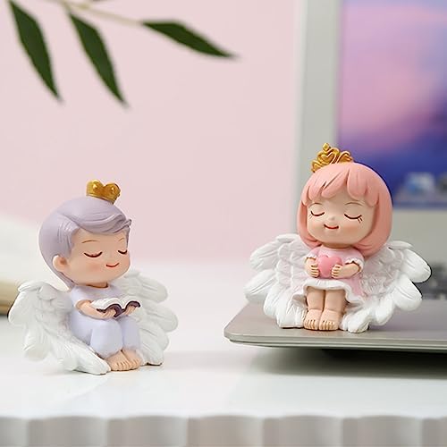 1 Pair Angel Cake Topper Figurines Angel Prince Princess Sculpture Cake Decoration Christmas Desktop Ornaments Home Table Centerpieces Baby Shower Birthday Party Supplies