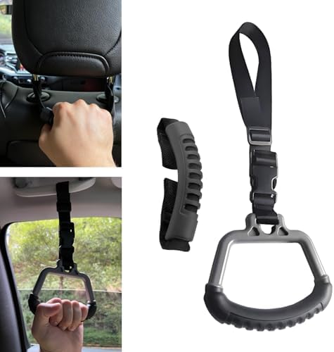 2-in-1 Car Assist Handle Kit | Mobility Aids for Getting Out of Car，Adjustable Overhead & Backseat Assist Bar with Soft Rubber Grip for Added Support Entering and Exiting Vehicle(2, Black)