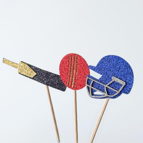 24PCS Cricket Cupcake Toppers – Glitter Sports Theme Party Picks | Birthday, Cricket League, T20, Championship, Tournament & Sports Day Decorations