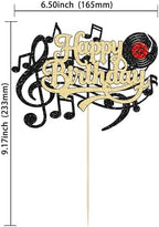 Ephlyn 1Pc Music Happy Birthday Cake Topper Gold Black Glitter Musical Symbol CD Cake Pick Music Cake Decorations for Concert Singer Theme Baby Shower Birthday Party Decorations Supplies