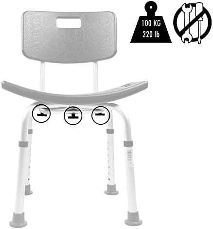 PEPE Mobility Shower Chair to Sit on in Shower, Height Adjustable with Non-Slip Tips, Removable Backrest, Tool-Free Assembly, Black, Safety Bath Seat