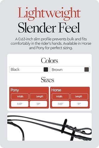 HORZE Slender Grippy Horseback Riding English Web Reins with Hand Stops
