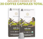 G GRANA Coffee Pods, Compatible with Nespresso OriginalLine, 20 Pack, Medium Roast, USDA Organic 100% Arabica Single Source Specialty Coffee, Compostable Single Serve Capsules, Solo Las