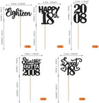 30PCS Black 18th Birthday Cupcake Toppers Glitter Eighteen Happy 18th Straight Outta 2008 Cupcake Picks for Cheers to 18 Years Birthday Wedding Anniversary Party Decoration Supplies