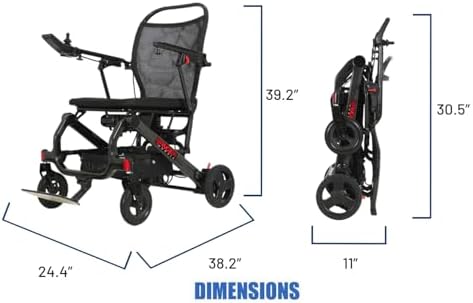 Porto Mobility Ranger Dorsia – 30 lbs Ultra Lightweight Foldable Carbon Electric Wheelchair, Dual Brushless Motors, 12Ah Long Range Battery, Compact Travel Power Chair + Free Travel Bag