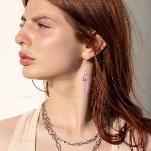 AUEAR, 30 Pack Bullet Shaped Crystal Pendants Hexagonal Pointed Quartz Stone Gemstone Pendant Healing Chakra Charms for Necklace Earring Jewelry Making