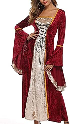 YEAXLUD Womens Renaissance Medieval Costume Dress Lace up Irish Over Long Dresses Cosplay Retro Gown