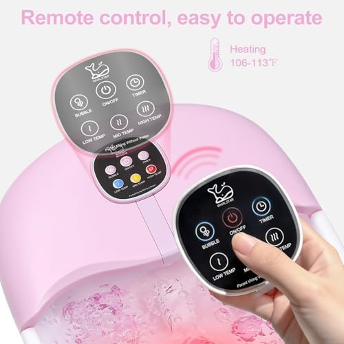 Collapsible Foot Spa Bath Massager with Heat Bubbles and Vibration Massage and Jets, 16oz Tea Tree Oil Foot Soak with Epsom Salt, Foot Bath Basin with Red Light & Remote - Pink